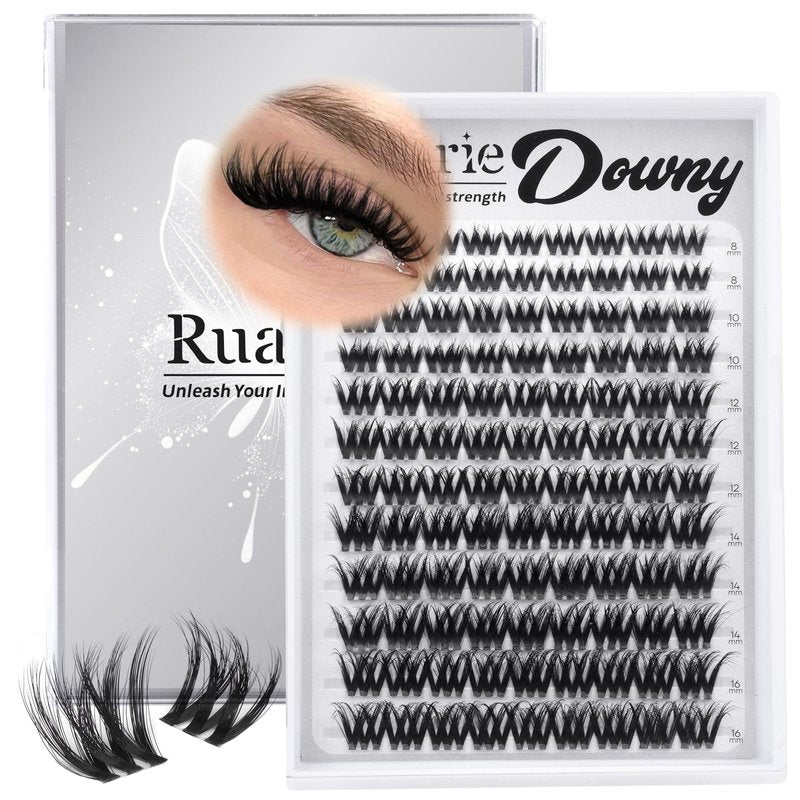 Fluffy Lash Clusters Wispy Cluster Eyelash Extensions 8-16mm Downy Eyelash Clusters Volume Lash Clusters Faux Mink D-Curly Spider Lash Extensions Invisible Band Eyelashes Clusters