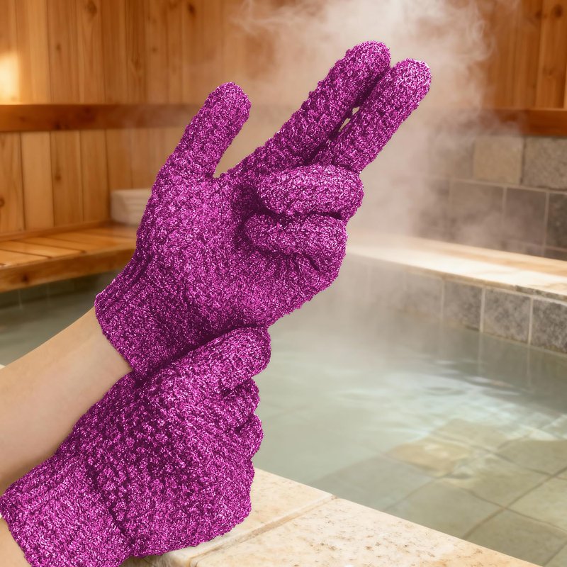 Evridwear Exfoliating Dual Texture Bath Gloves for Shower, Spa, Massage and Body Scrubs, Dead Skin Cell Remover, Gloves with Hanging Loop (1 Pair Innuendo Heavy Glove)