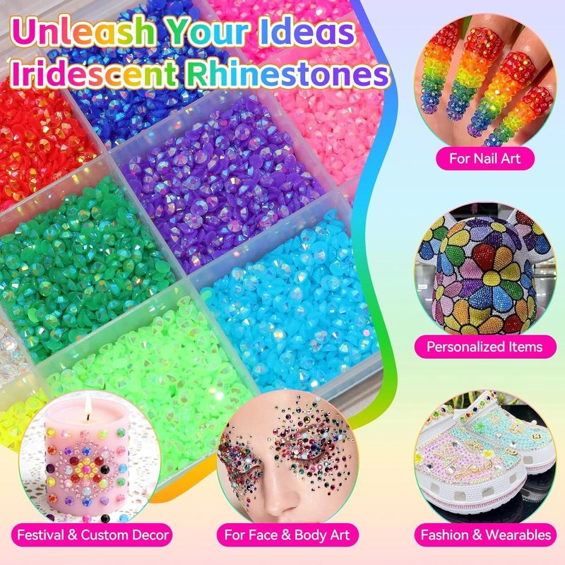 Skiennix 16000 Pcs Color Rhinestones - 3mm Mixed Sizes Flatback Resin Gems for DIY Crafts & Makeup