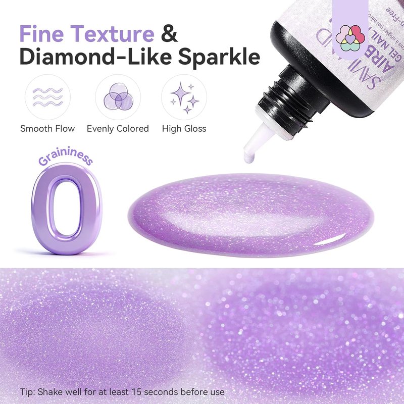 SAVILAND Shimmer Airbrush Gel Nail Polish - Hema & Acetone Free 20ml | Opal Symphony Pastel Collection, 6 Colors for Ombre & French Nail Art