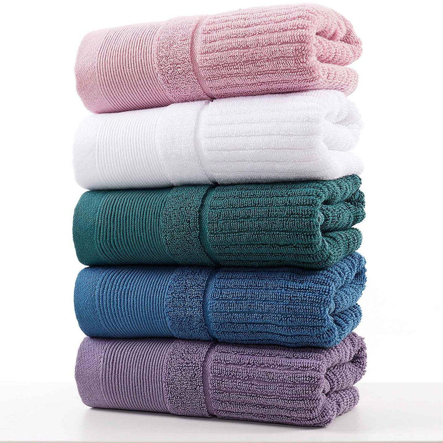 Tuechilles 13 x 29 Inch 100% Thickened Pure Cotton Towels, Bathroom Towels, Soft, Fast Water Absorption and Quick Drying, Ribbed Face Towels 4 Pcs - (Green)