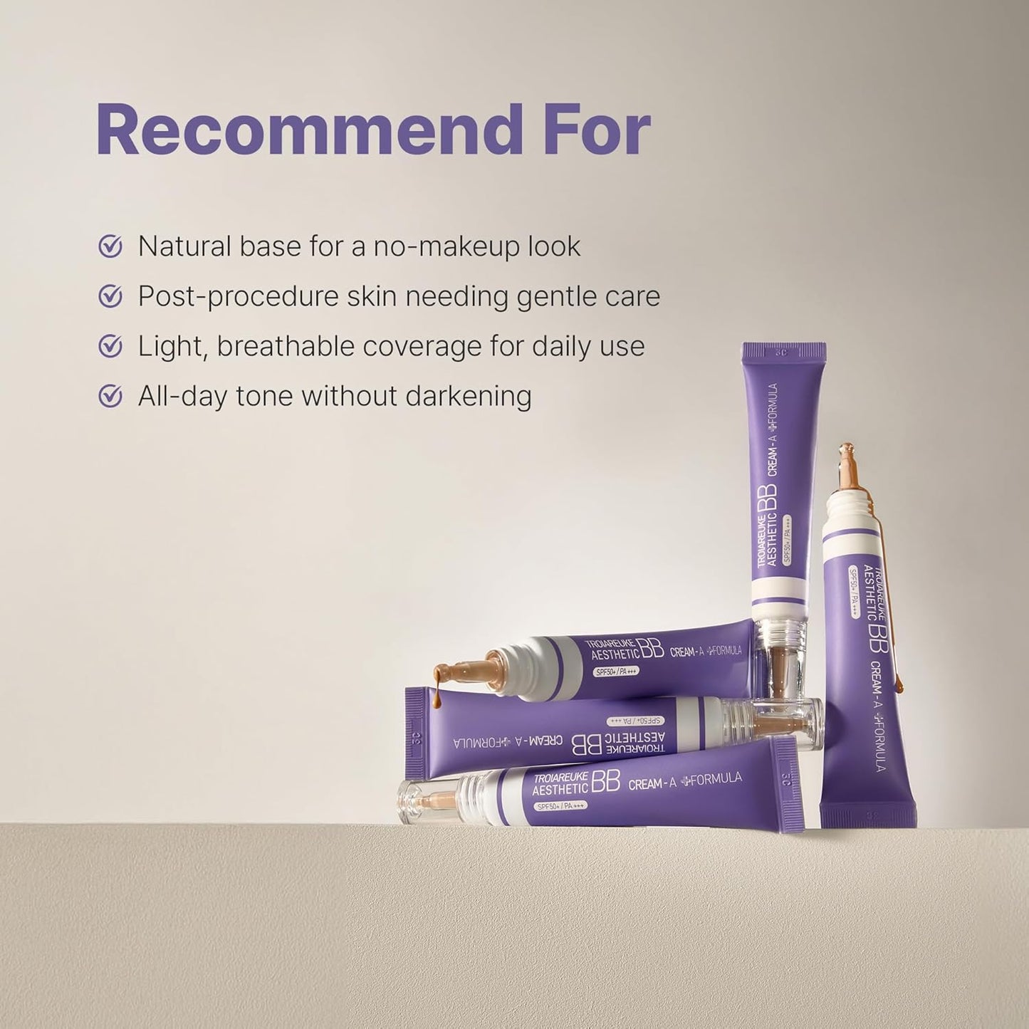 TROIAREUKE Aesthetic BB Cream A+ Formula - Lightweight Tinted Moisturizer for Oily Skin | 21 Beige, SPF50+ PA+++