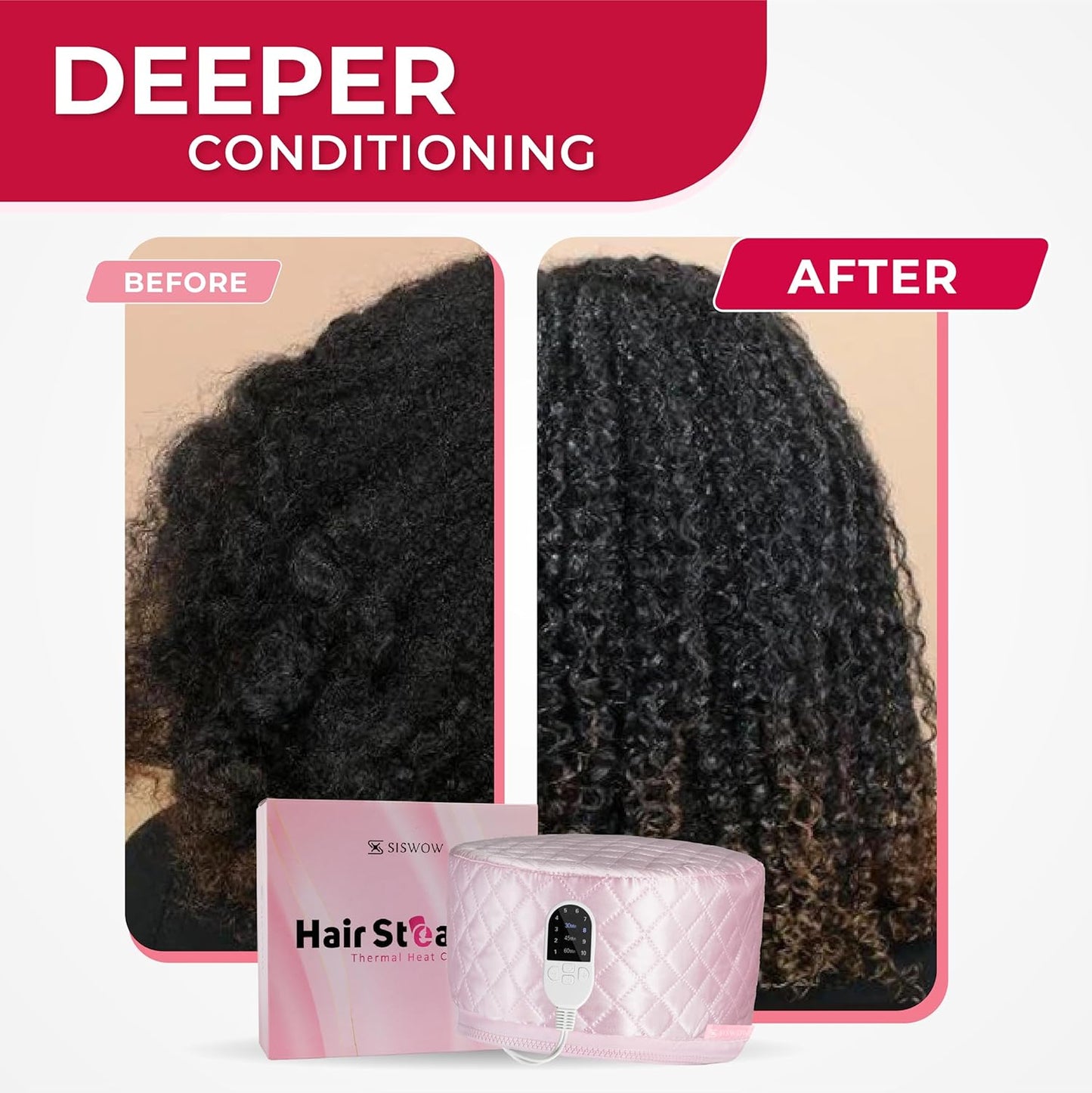 Thermal Steamer Cap for Deep Conditioning | 10-Level Heat for Natural Black Hair