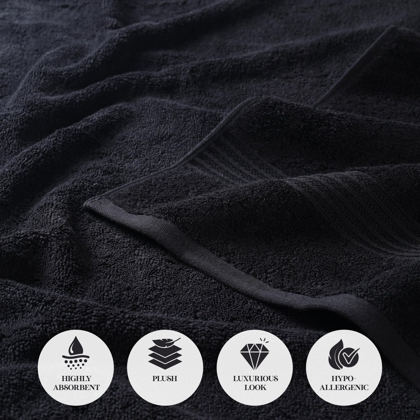 Superior Egyptian Cotton 10-Piece Face Towel Set , Small Towels For Facial, Spa, Quick Dry, Absorbent Towels, Bathroom Accessories, Guest Bath, Home Essentials, Washcloth, Airbnb, Black