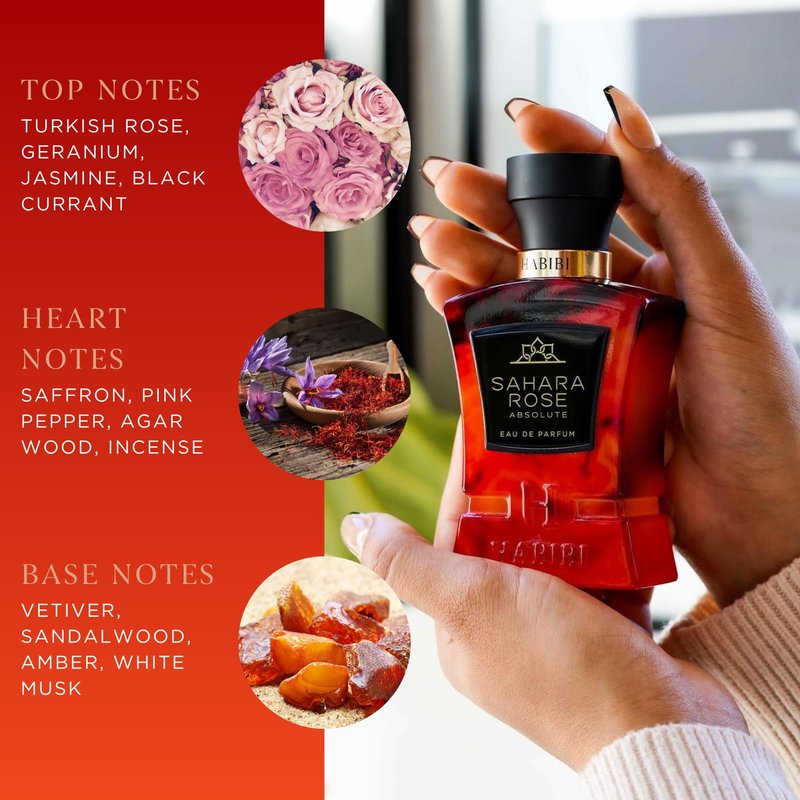 H HABIBI Sahara Rose Absolute Eau de Parfum, Deep Perfume Strength, 75 ml 2.5 fl oz, Luxury Rose Perfume for Men and Women, Long Lasting Arabian Perfume, Made in USA