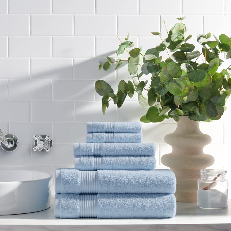 Arkwright Solid Hand Towels, Pack of 6, 100% Cotton 600 GSM Soft Absorbent Guest Bathroom Towels for Hotel, Spa or Vacation Rental, 28 x 16 in, Misty Blue