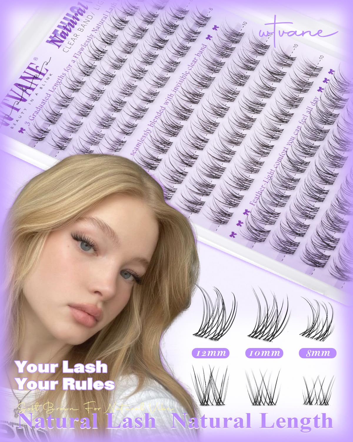 Venus Wispy Lash Clusters - Natural Eyelash Extensions with Invisible Band | 8-10-12mm C-Curly