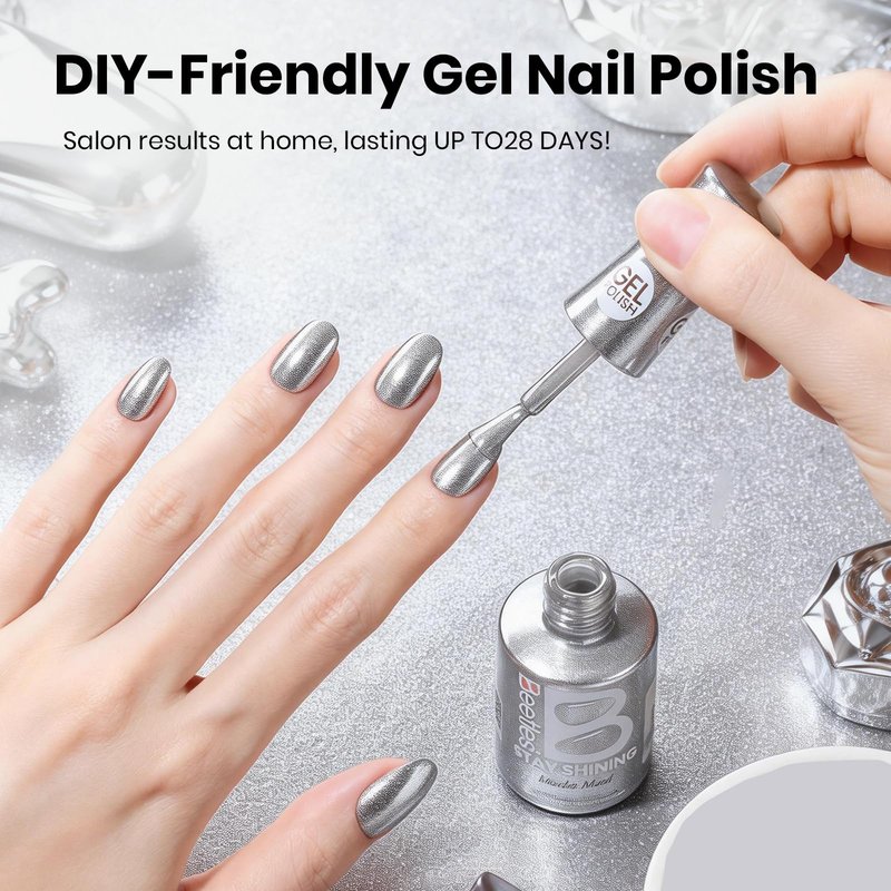 Beetles Pearl Gel Nail Polish - 15ml Stay Shining Silver Moonlight Gel Polish White Sliver Sparkle Thread Effect Nail Art Uv Led Home Salon Long-Lasting Soak-Off Nail Gel Gift for Women