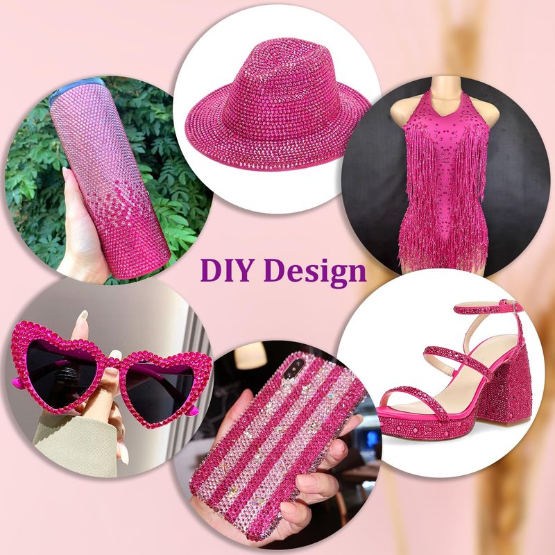 Resin Rhinestones for Crafting with 3Pcs 10ml B7000 Jewelry Glue, 2 Boxes Hot Pink Flatback Gems Crystals Diamond for Bedazzling Crafts DIY Nail Art Makeup,Gems for Clothing Tumblers Shoes