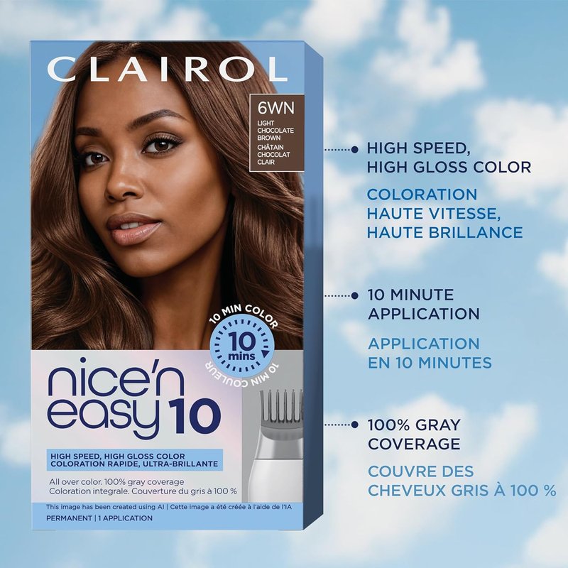Clairol Nice'N Easy 10 Permanent Hair Dye - 6WN Light Chocolate Brown Color | Single Pack