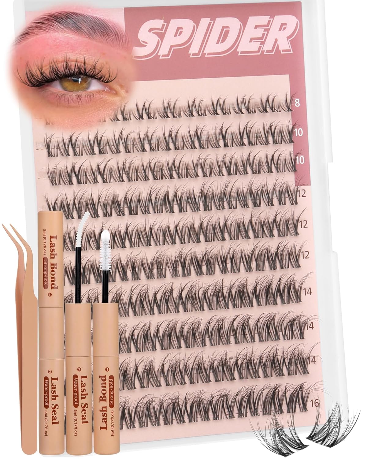 Spider Lash Clusters Kit - Wispy D Curly Eyelash Extensions for Natural Fluffy Look | DIY Individual Lashes