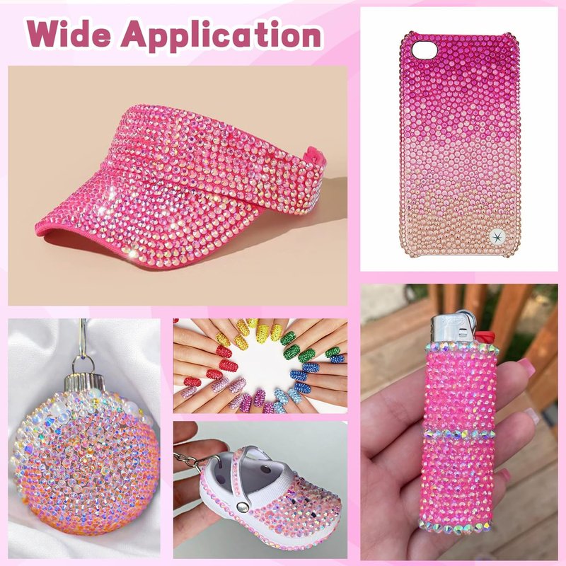 Skiennix 20000 Pcs Pink Rhinestones - Bedazzling Kit with B7000 Glue for DIY Crafts & Nail Art | Assorted Sizes 3-6mm