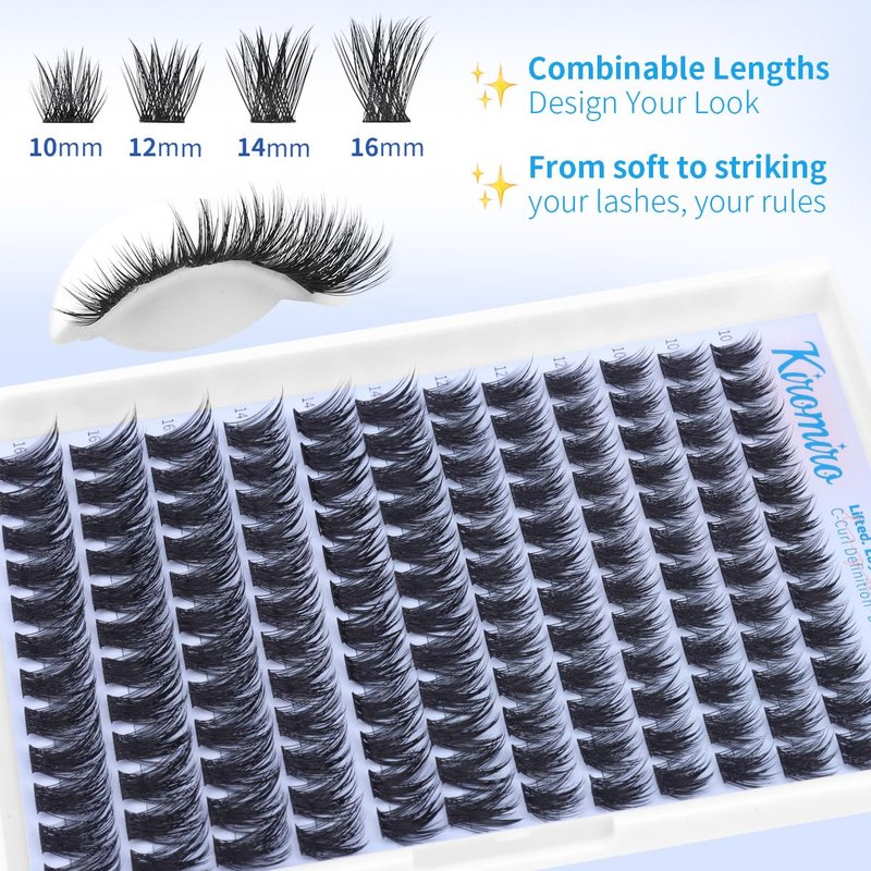 Kiromiro Lash Clusters - 10-16mm Wispy DIY Eyelash Extensions | 144pcs Natural C Curl Lashes