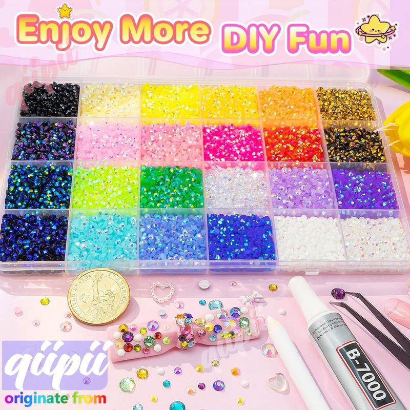qiipii 24 Color 13800pcs 3mm Jelly Resin Rhinestones for Bedazzling Crafting Flatback Stones Colorful AB Gems Diamonds for Nails Eyes Face Makeup Tumblers Bottles DIY Crafts Clothes Shoes Phones