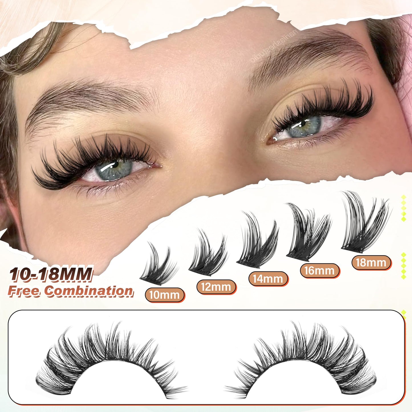 Wispy Lash Clusters Natural Eyelash Clusters Wispy Cluster Eyelash Extensions Manga Cluster Lashes Natural Lash Clusters 10-18MM D-Curly Wispy Individual Lashes 144Pcs by Zegaine