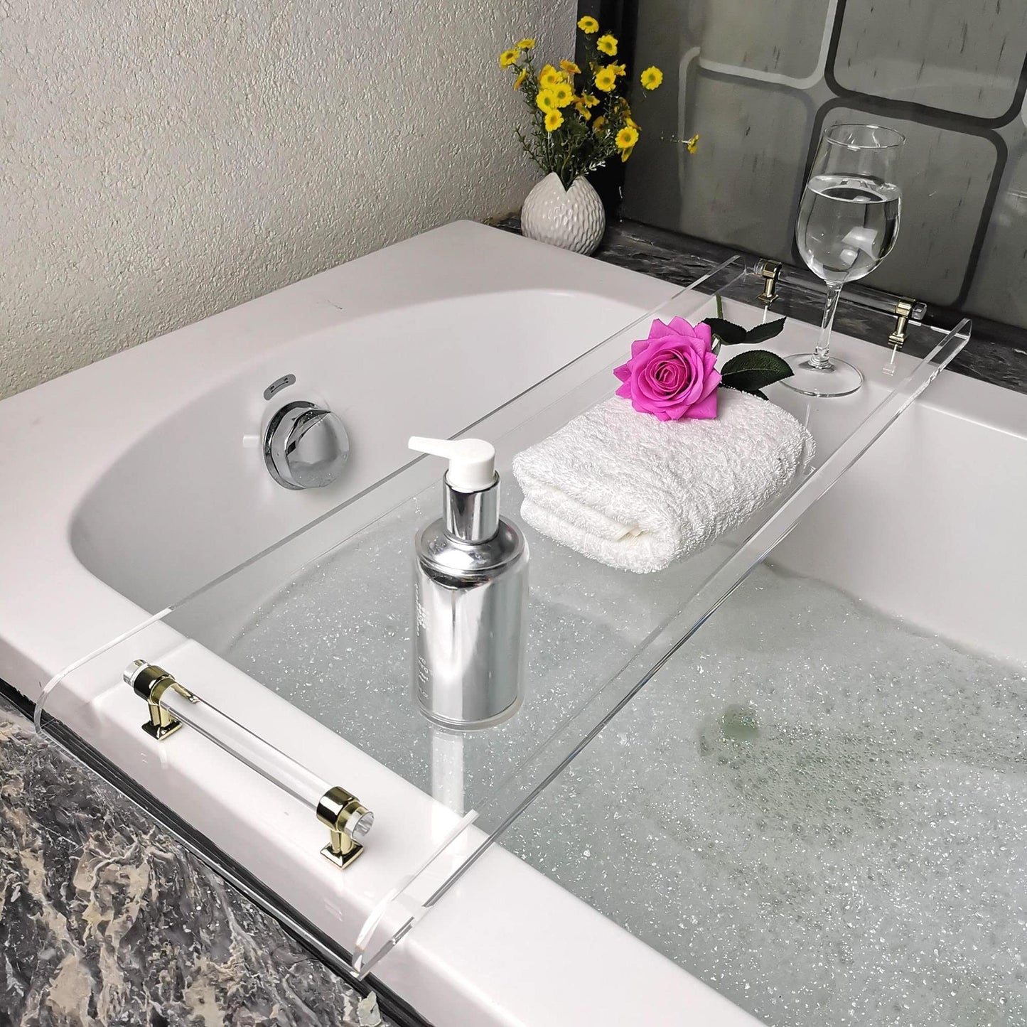 Zinging Life Bath Tub Tray,Clear Bathtub Tray for Luxury Bathroom – Waterproof Bath Caddy with Sleek Surface –No Assembly– Easy Cleaning Bathtub Organizer for Spa Relaxation (31")