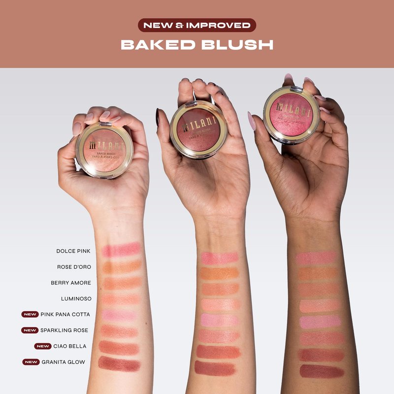 Milani Baked Blush, Updated Powder Blush for Cheeks, Cruelty Free Makeup - Shape, Contour & Highlight Face for a Shimmery or Matte Finish - Luminoso