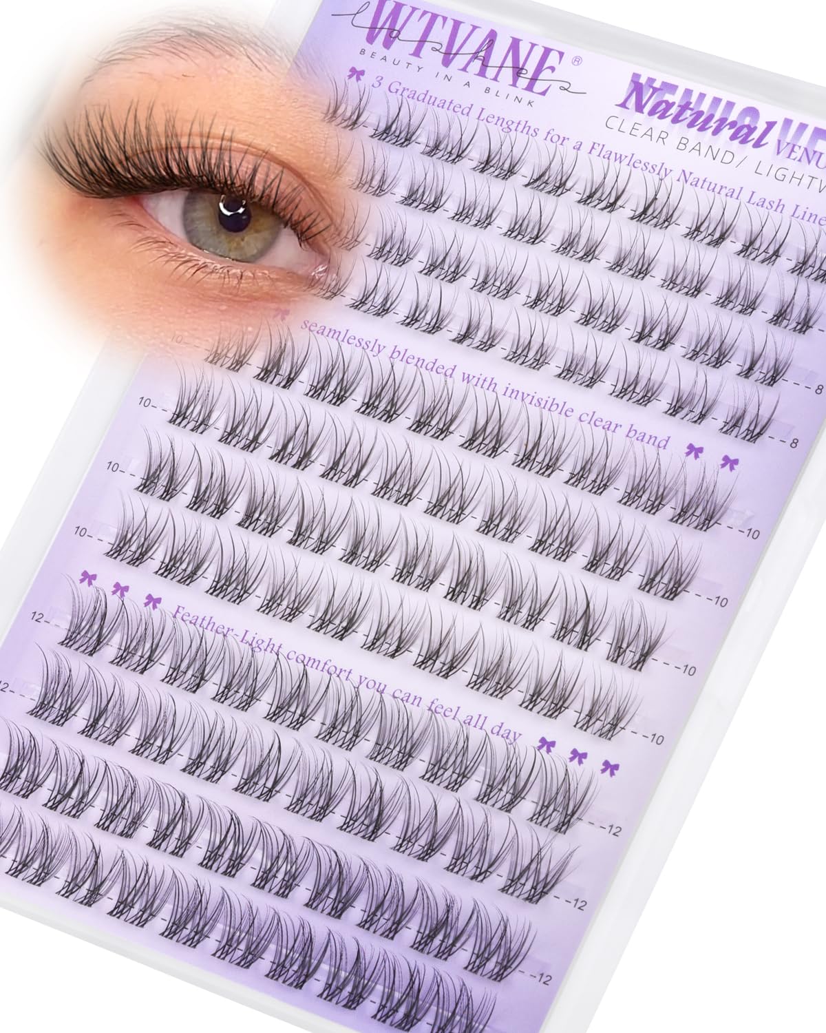 Venus Wispy Lash Clusters - Natural Eyelash Extensions with Invisible Band | 8-10-12mm C-Curly