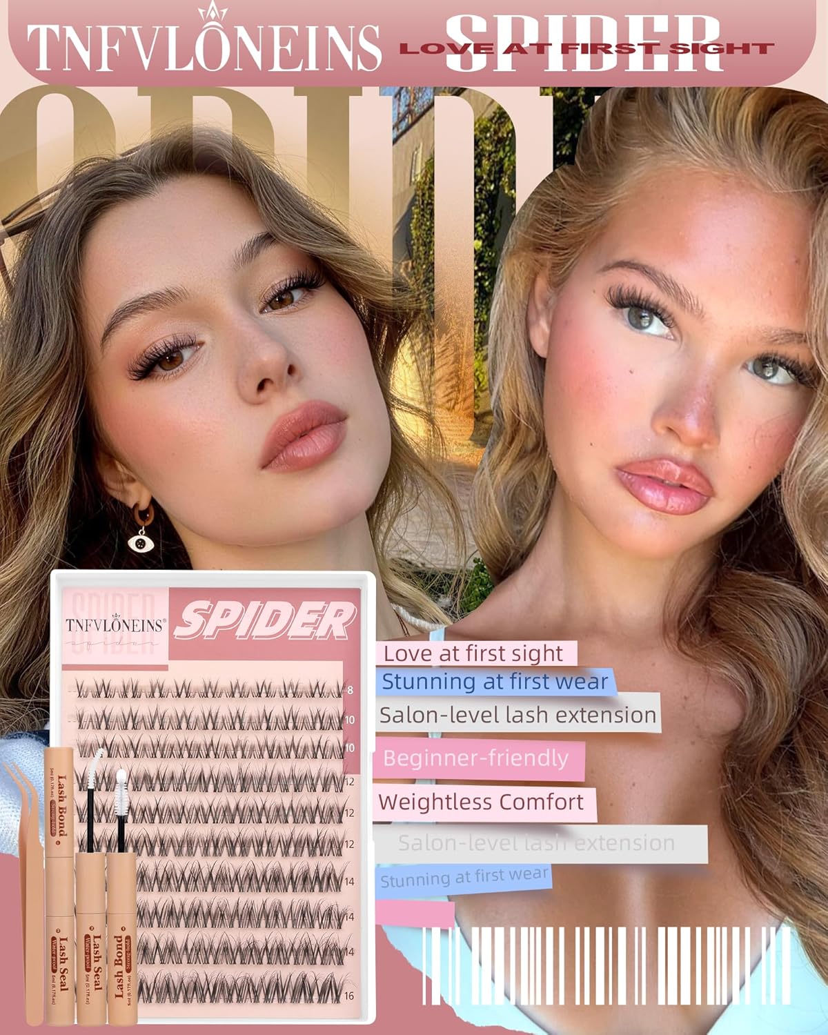 Spider Lash Clusters Kit - Wispy D Curly Eyelash Extensions for Natural Fluffy Look | DIY Individual Lashes