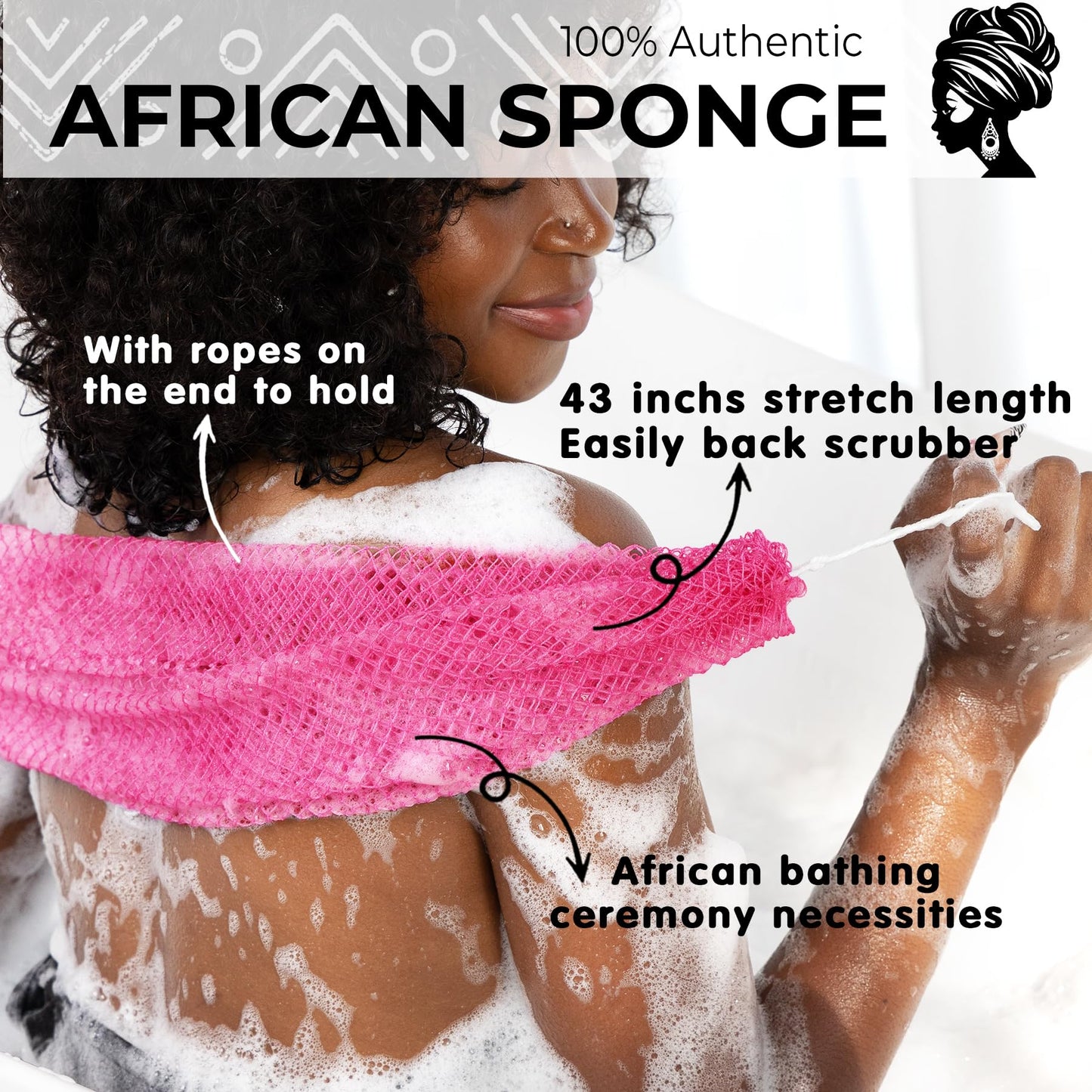 African Net Sponge Authentic - Afro Scrub Exfoliating Net Sponges with Knots - Real African Bath Sponge Washcloth for Shower - Body Exfoliator Scrubber