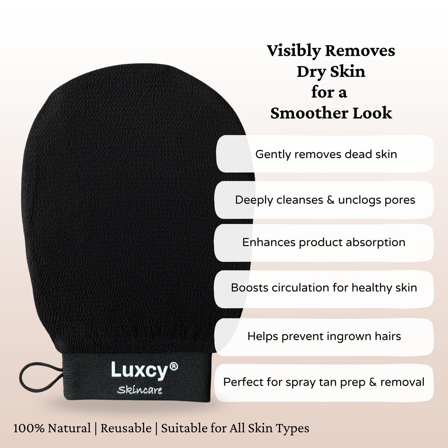 Luxcy Premium Korean Exfoliating Mitt & Body Scrubber Glove, Viscose Fiber Dead Skin Remover for Smooth, Radiant Skin, Shower Skincare, Keratosis Pilaris Treatment & Self-Tan Prep (1 Pack)