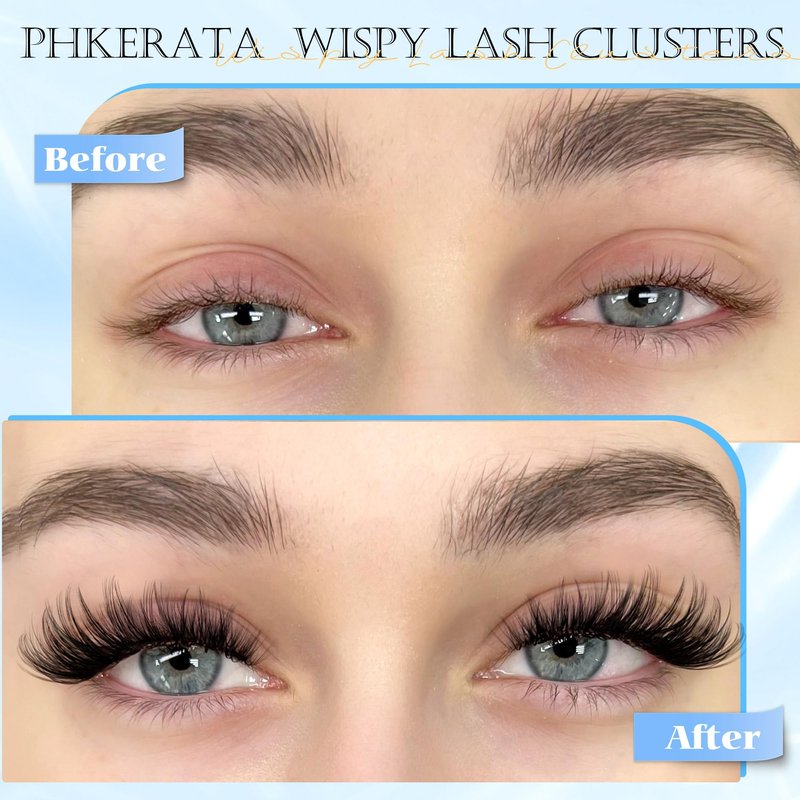 PHKERATA Wispy Eyelash Clusters Natural Lash Clusters 120 pcs Cluster Eyelash Extensions Wispy D Curvature Individual Lashes Reusable DIY Lash Extension Thin Lash Band
