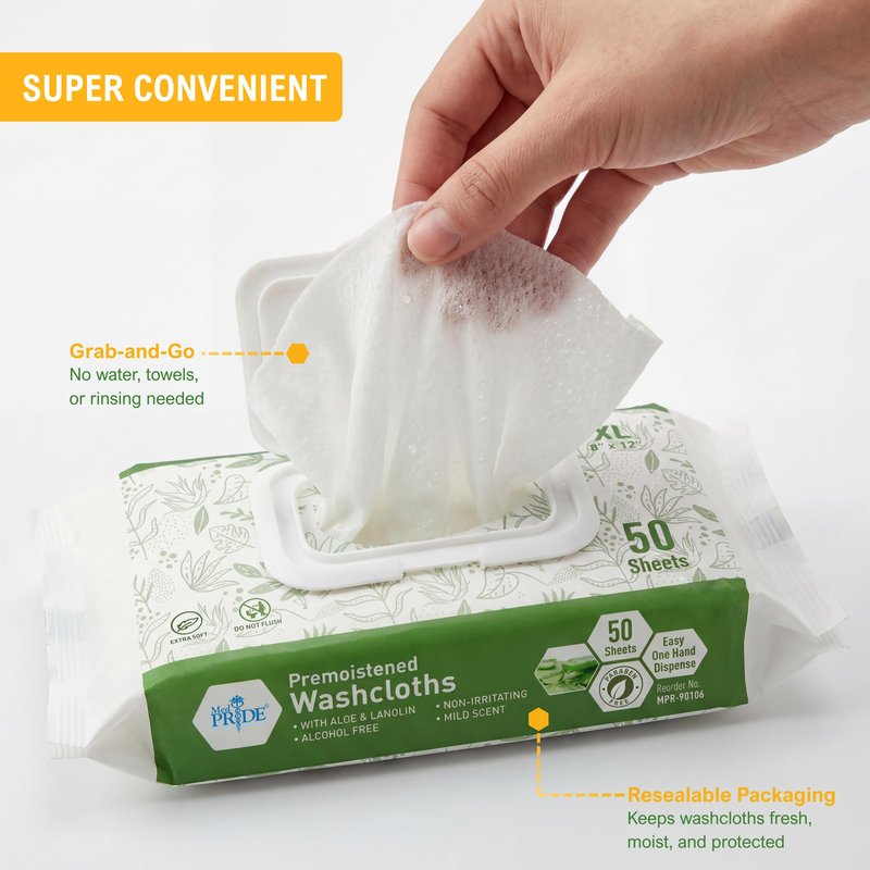MED PRIDE 600 Count 8 X12 in Premoistened Disposable Wet Washcloths for Adults with Aloe & Lanolin Personal Cleansing Skincare Makeup Removal Travel