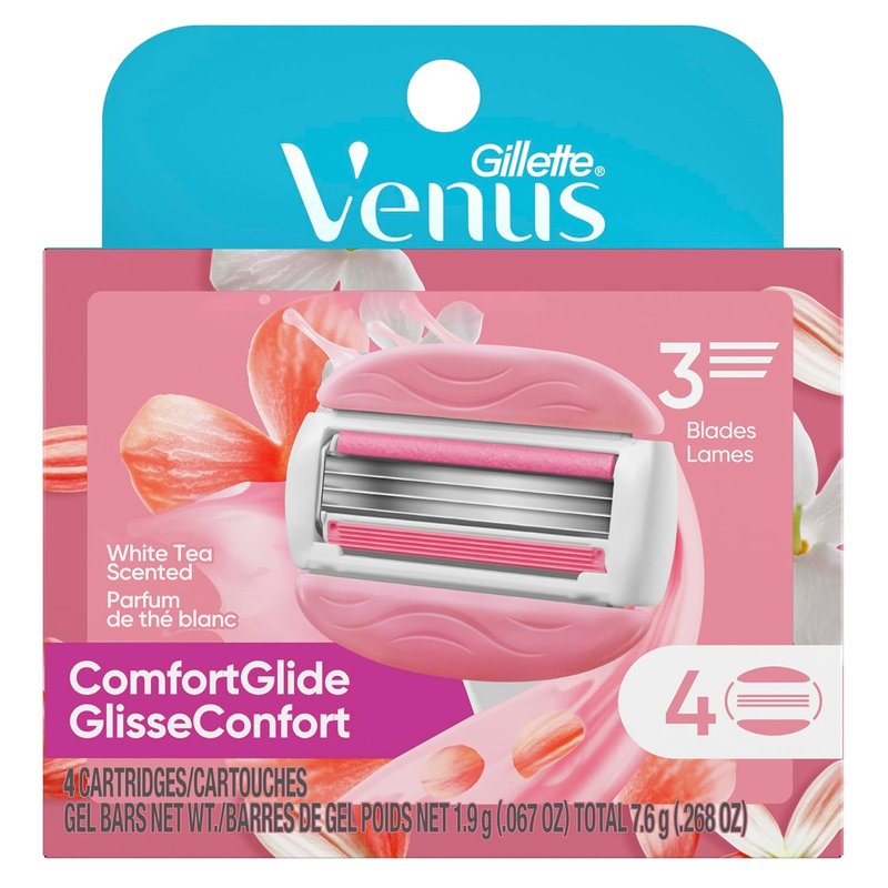 Gillette Venus Razor Refills - ComfortGlide White Tea, 4 Cartridges | Fits Venus Handles, 3-Blade Design