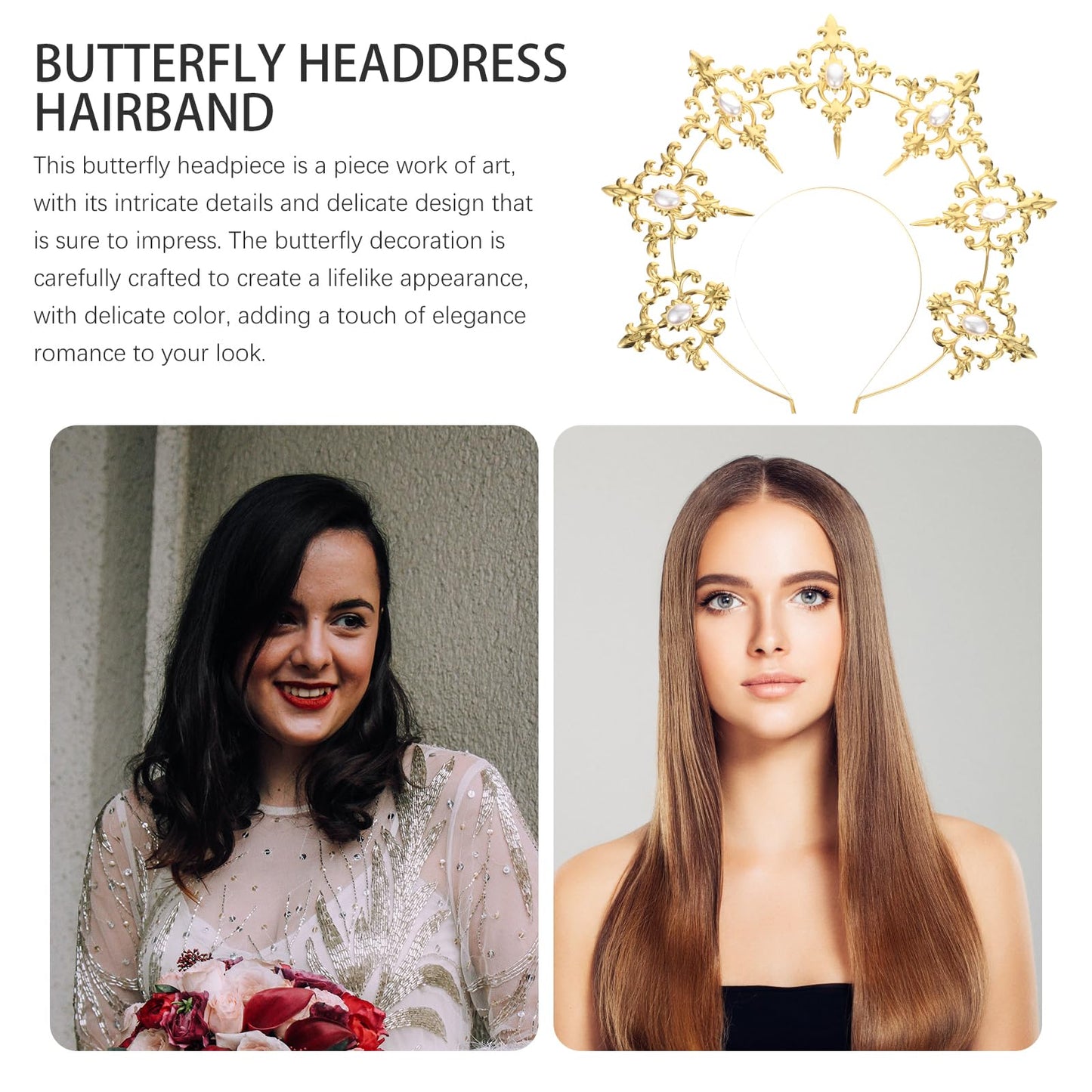 Uonlytech Angel Bridal Gold Halo Headband, Angel Halo Headband Crown Retro Goddess Halo Hair Band Wedding Headpiece for Women Girls Bridal