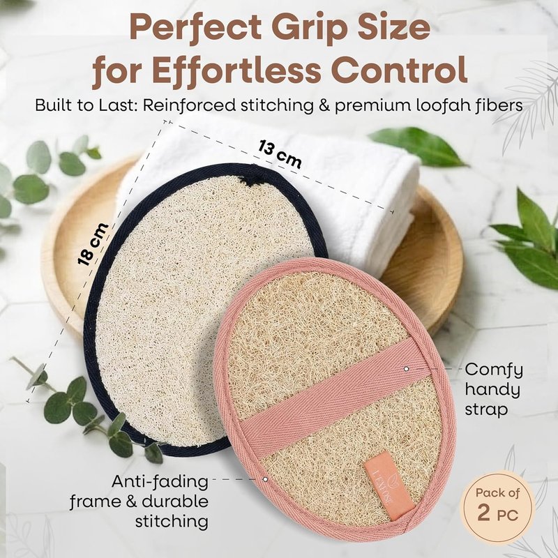 Organic Natural Loofah Body Scrubber - Dual-Sided Egyptian Fiber | Quick Dry & Eco-Friendly Spa Gift for Men & Women