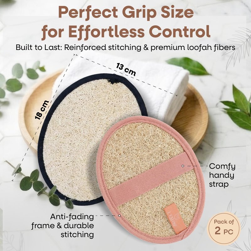 L'Exfose Organic Natural Loofah Body Scrubber for Shower – Dual Sided Egyptian Fiber Plastic Free Loofah – Quick Dry Natural Body Scrubber with Sisal Soap Saver Bag – Minimal Spa Gift for Men Women