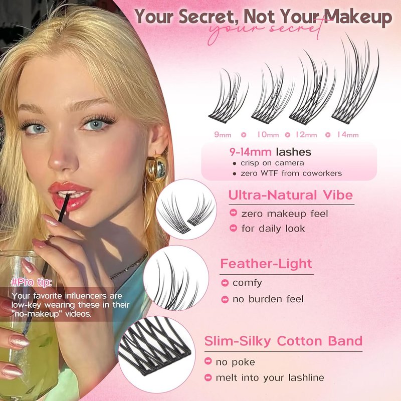 Goddvenus Lash Clusters Kit - 300pcs Wispy C Curl Eyelash Extensions | Natural DIY 9-14mm Clusters with Tweezers
