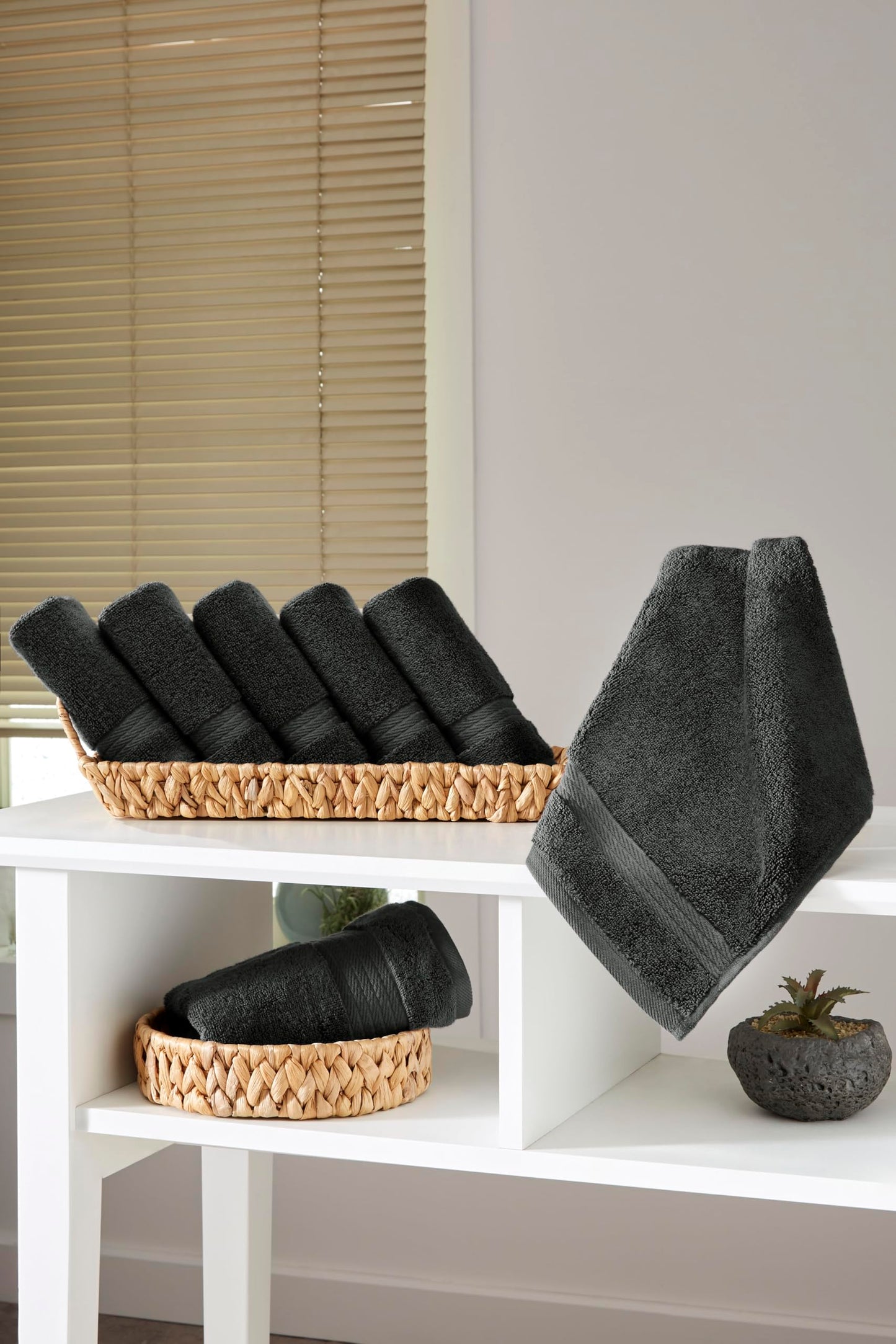 Ozdilek 6-Piece Washcloth Set 13x13 100% Turkish Cotton, 600 GSM, Soft, Gentle on Sensitive Skin, Multi-Purpose Use, Washable, Reusable, Ideal for Baby Care & Spa 6 Towels(Anthracite Gray)