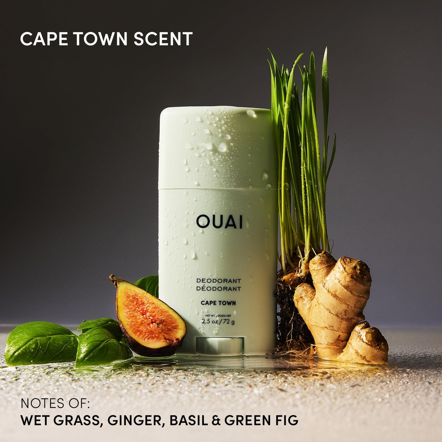 OUAI Aluminum Free Deodorant - Women's Deodorant with 24-Hour Odor Control & Invisible Application - Enriched with Notes of Wet Grass, Ginger, Basil & Green Fig - Cape Town (2.5 oz)