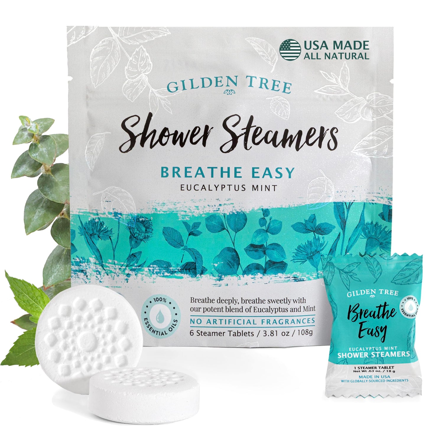 Gilden Tree Shower Steamers Aromatherapy Eucalyptus Mint Essential Oils Stress Relief, Birthday Gifts for Women Men Teens Adults, Made in USA (Breathe Easy)