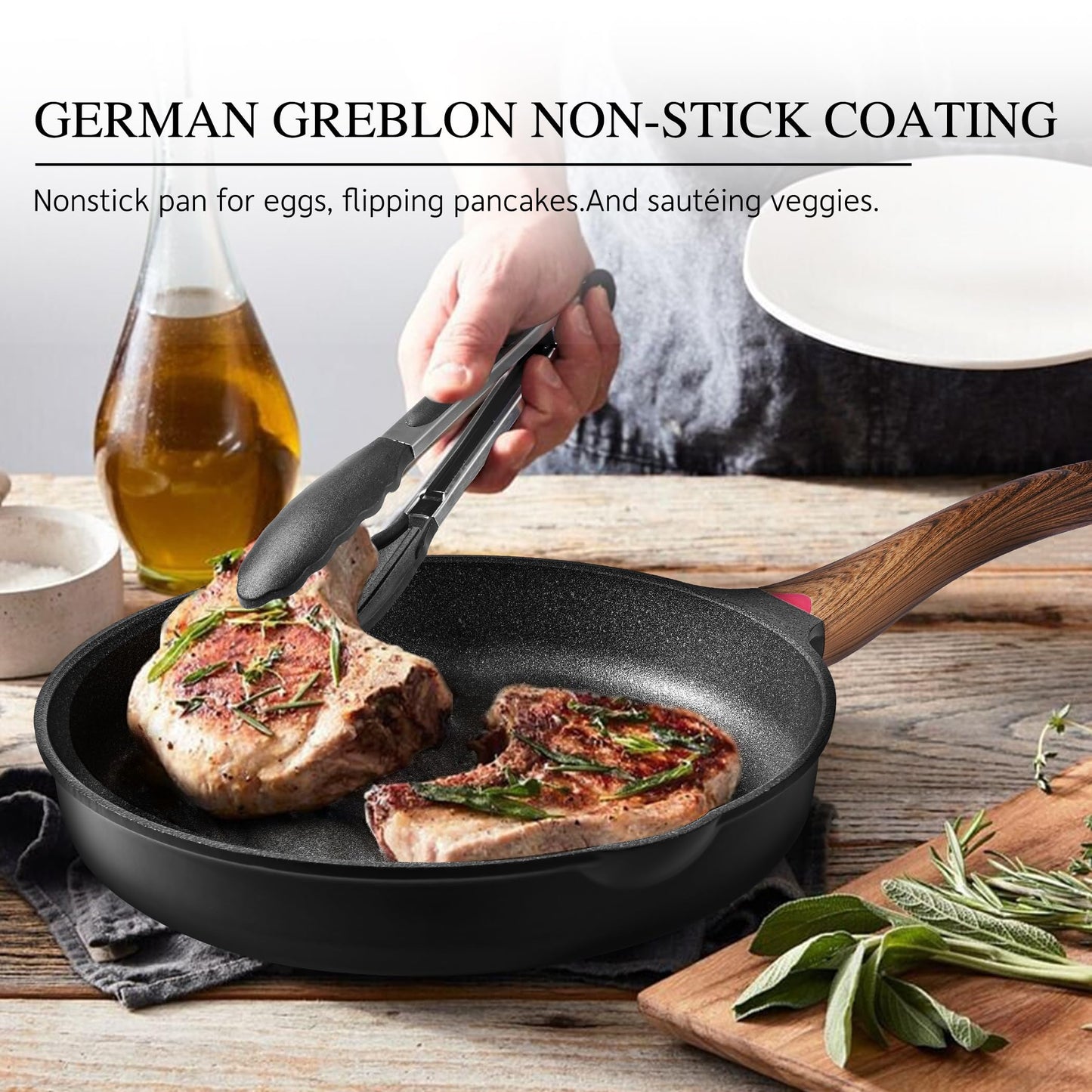 Vinchef Nonstick Frying Pan Anti Scratch,11 Inch Skillet Cast Aluminum Cookware, Induction Compatible White