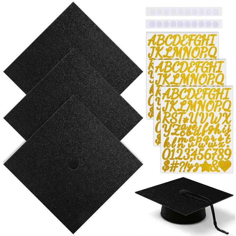 Graduation Cap Topper Base Kit 2026-350g Ultra-Thick Glitter Cardstock with Gold Letter Stickers - Pre-Cut Mortarboard Insert for DIY Decoration & Keepsake Frame
