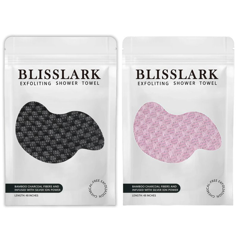 BLISSALRK Exfoliating Shower Towel 48",Premium Scrub Wash Cloth for Body Face, Exfoliating Washcloth for Men and Woman (1, Black+Pink)