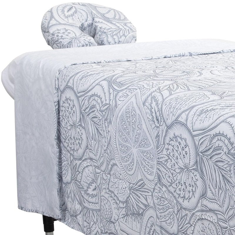 ForPro Premium Designer Microfiber 3-Piece Massage Sheet Set, Island Tranquility, Ultra-Light, Stain and Wrinkle-Resistant, Includes Massage Flat Sheet, Fitted Sheet and Face Rest Cover, White