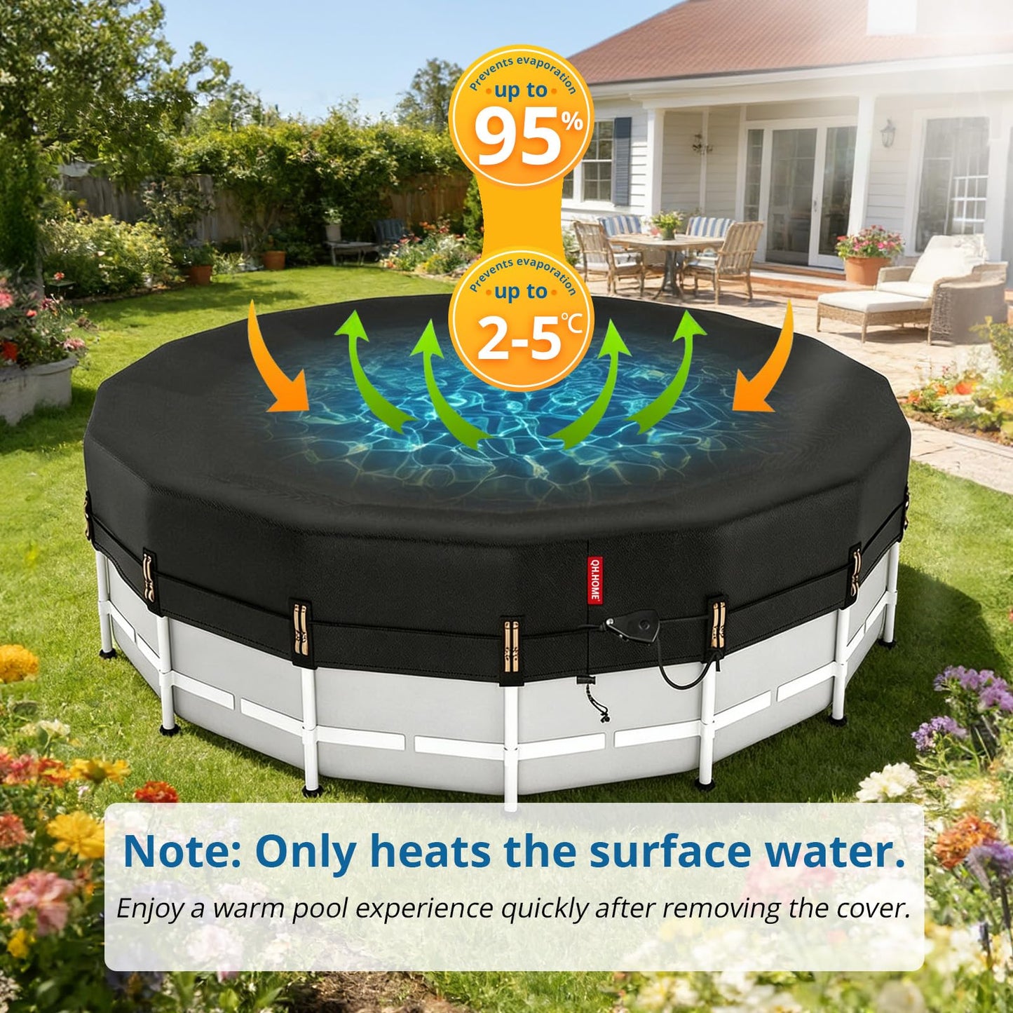 QH.HOME 12ft Round Pool Cover,[Ultimate Windproof & Tear-Resistant Fabric],Snug Fit with Patented Ratchet & Weight Rings,Solar Pool Cover for Above Ground Pools, Blocks Leaves &Waterproof