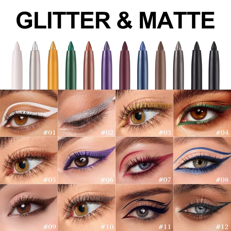 Erinde Starry Black Gel Eyeliner Pencil Waterproof, Retractable Cream Eyeliner Eye Liner Makeup, Long-Wearing, Ultra-Smooth, Smudge-Proof, Vegan & Cruelty-Free, 12 Starry Black