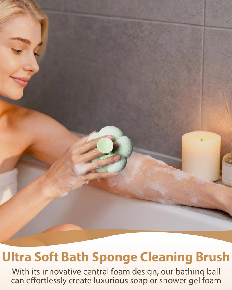 2026 Super Soft Flower-Shaped Suction Cup Bath Sponge, Upgraded 2-in-1 Flower-Shaped Ball Exfoliating Bath loofah Cleaning Brush, Mesh Shower Body Sponge Accessories for Women, Men Shower (2 Color)