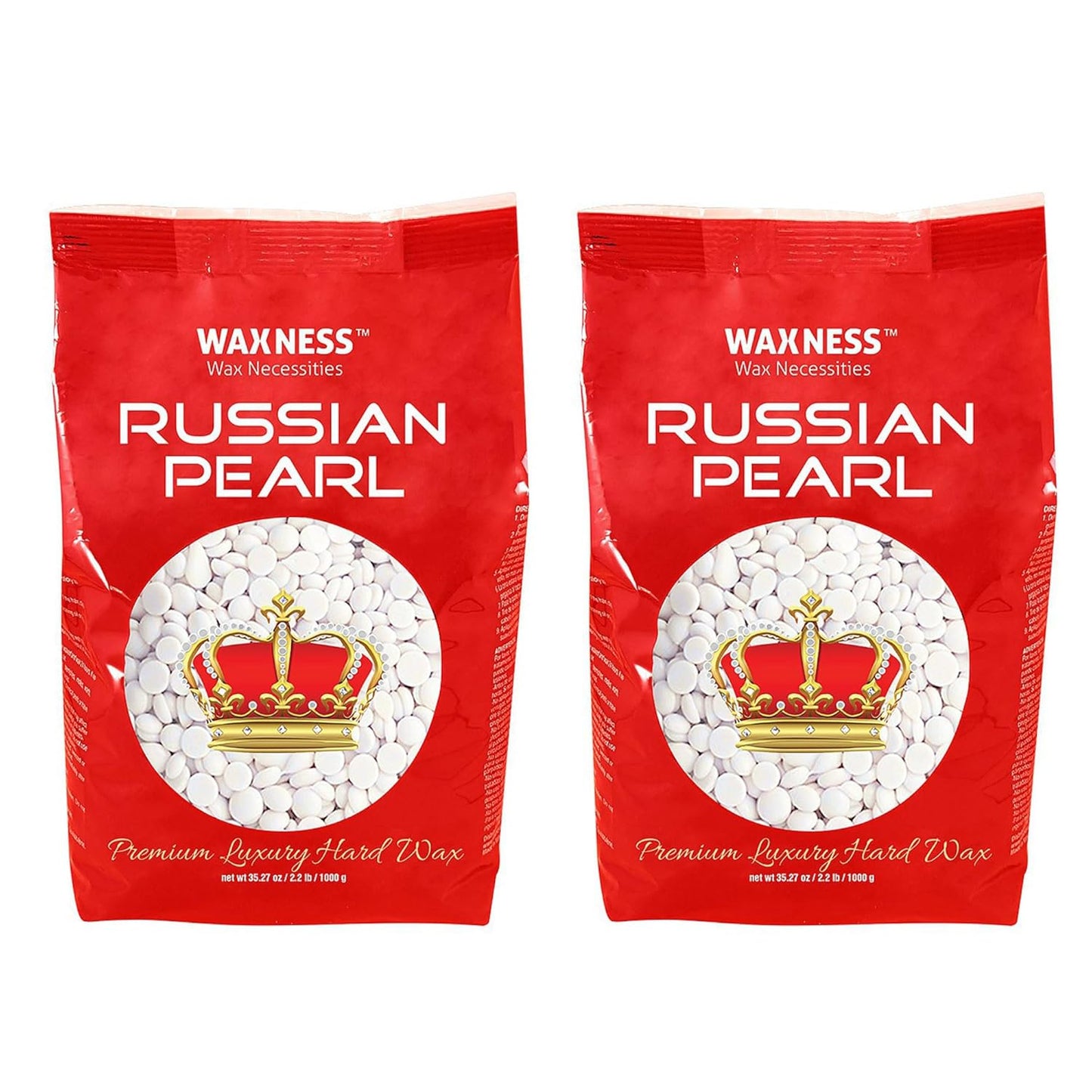 Waxness Russian Pearl Hard Wax Beads 2.2 lb (1 kg) Pack of 2 – Rosin-Free Stripless Hard Wax with Creamy Texture and Skin Visibility, Professional Use – Made in Italy