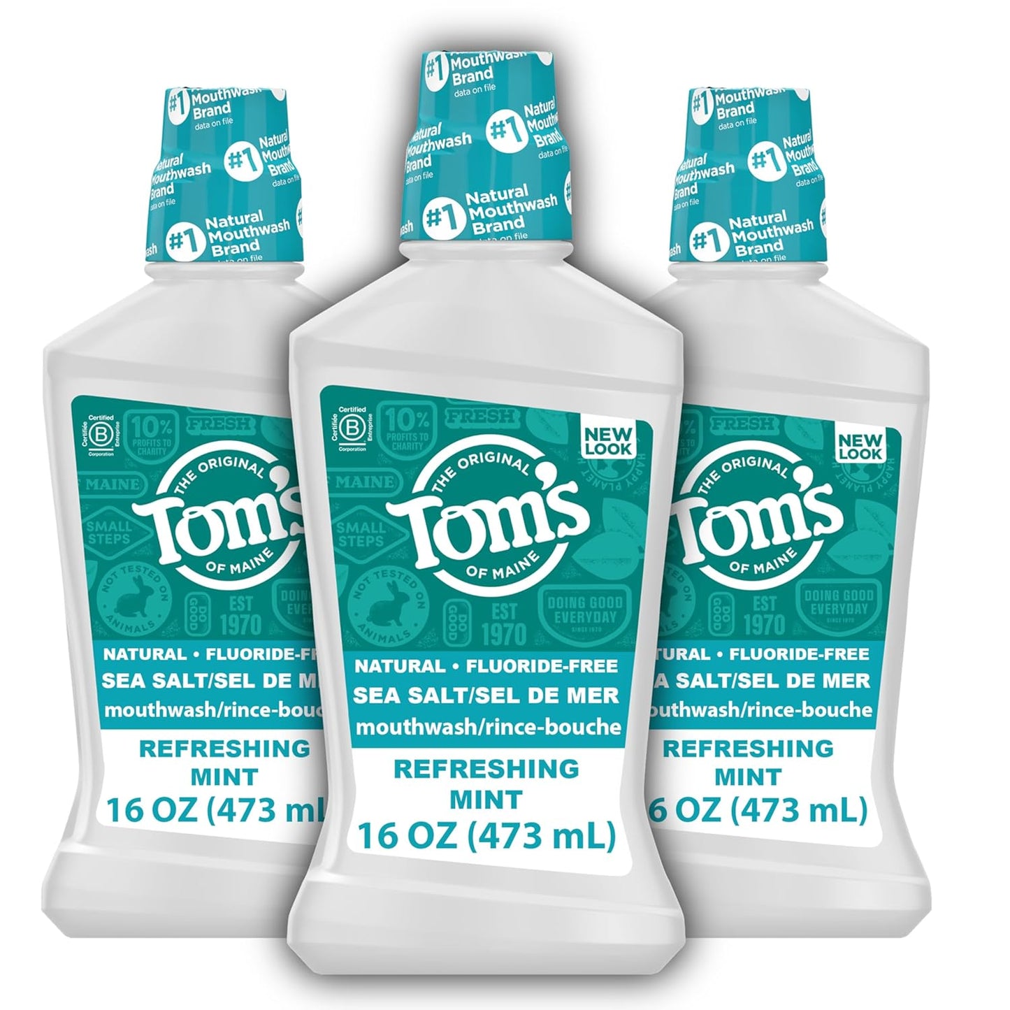 Tom's of Maine Natural Mouthwash - Refreshing Mint Flavor, Alcohol-Free, 16 Fl Oz (Pack of 3)