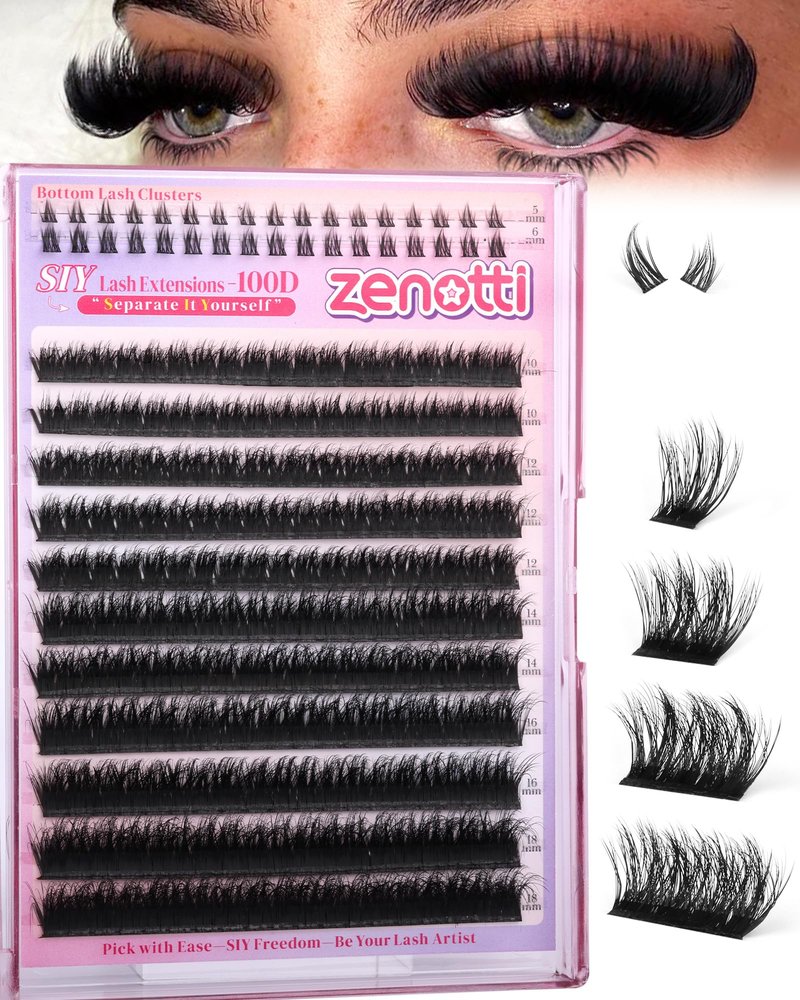 Lash Clusters Volume Lash Extensions Wispy Eyelash Clusters with Bottom Lashes 100D Individual Lashes Cluster Eyelash Extensions DIY Lashes Extension at Home D Curly 5-18mm by zenotti