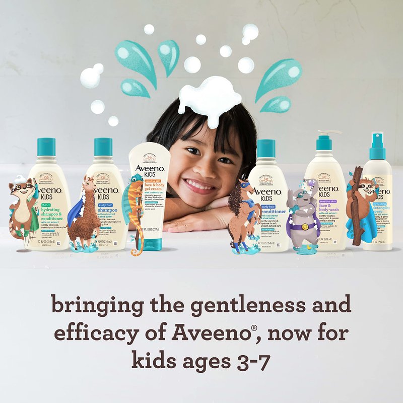 Aveeno Kids Hydrating Detangling Spray with Oat Extract, Quickly Detangles Hair, Tear-Free, Gentle on Sensitive Skin & Scalp, Detangler Spray for Kids, Hypoallergenic, 10 fl. oz