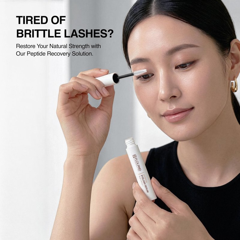 Floland Nutrition Peptide Eyelash Serum, 5% Peptide Lash Formula for Fuller, Longer-Looking Lashes, Lightweight Lash Essence for Eyelashes & Brows, 0.33 fl oz