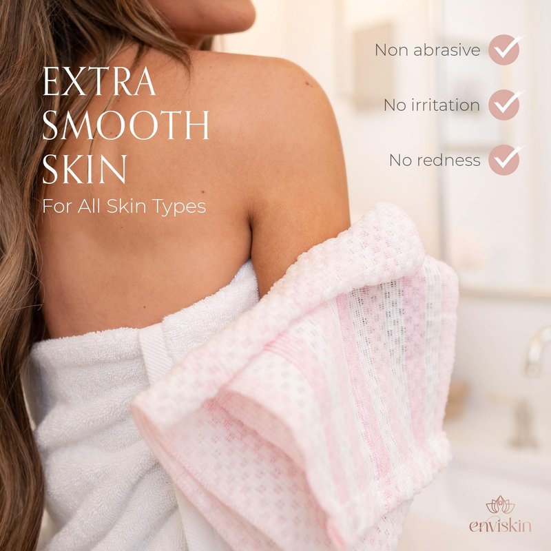 Enviskin Dermaglow Exfoliating Towel-Dual Texture Washcloth for All Skin Types-Easy to Use Japanese Exfoliating Shower Towel for Women & Men- Body Scrubber Wash Cloth