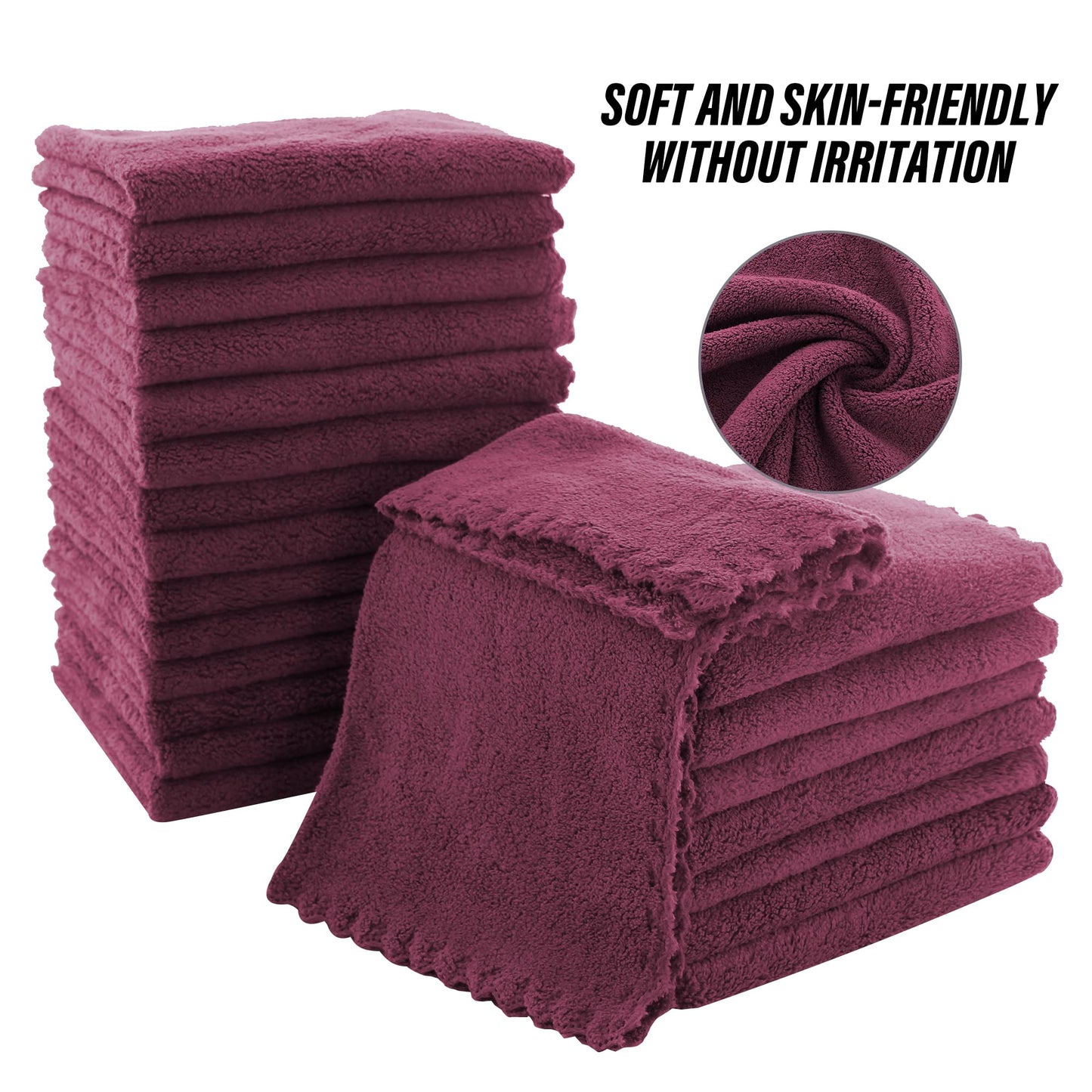 MOONQUEEN Ultra Soft Premium Washcloths Set - 12 x 12 inches - 72 Pack - Quick Drying - Highly Absorbent Coral Velvet Bathroom Wash Clothes (Burgundy)