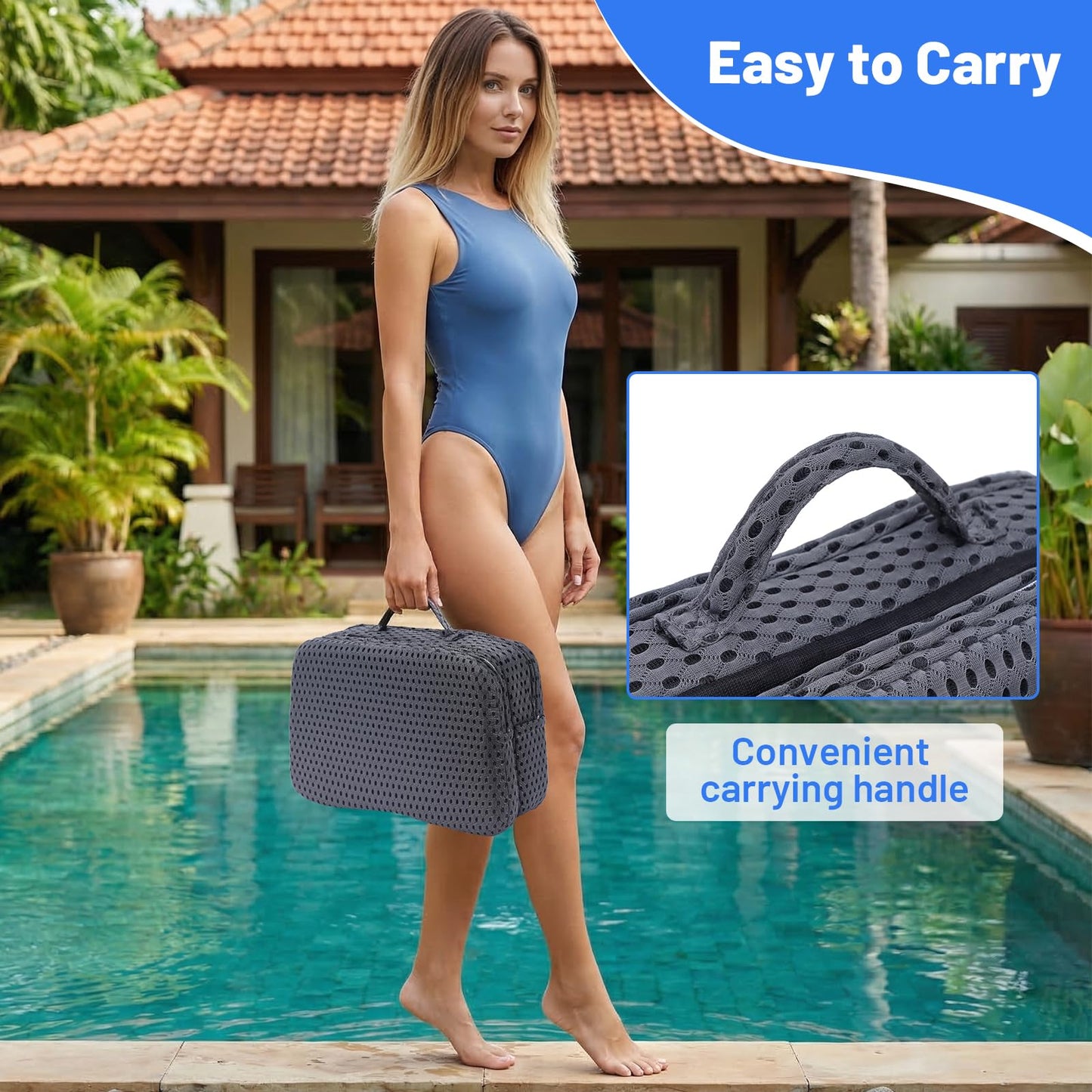 GABTRUK Foldable Hot Tub Booster Seat for Adults, 3D Air Mesh Spa Cushion Quick Dry Water Absorbent Non-Slip for Bathtub Pool Spa, 1 Pack (Grey)